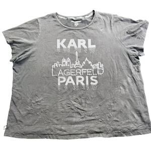 Lagerfeld Paris Women's Black T-shirt with Rhinestone Design, Size 2X